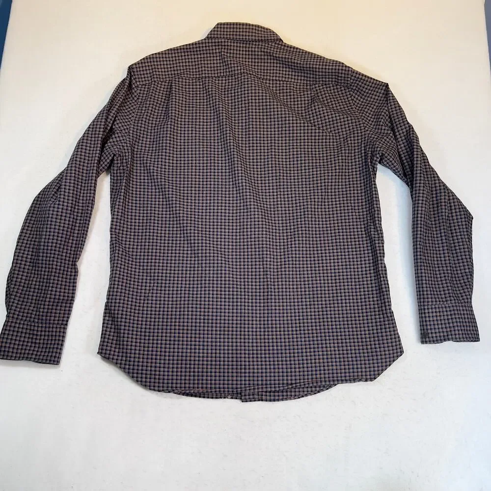 J. Crew Mercantile Flex Button Down Shirt Men's L Blue Orange Check Long Sleeve